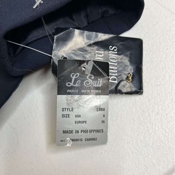 NWT Le Suit Navy Ivory Lapel Blazer Jacket Button Front Fully Lined Women Size 6 - Picture 9 of 15
